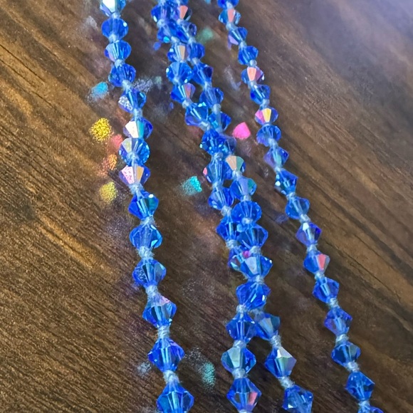 Vintage Charles Marchant Blue Aurora Crystal Hand Cut Long Opera Bead Necklace - Picture 3 of 11